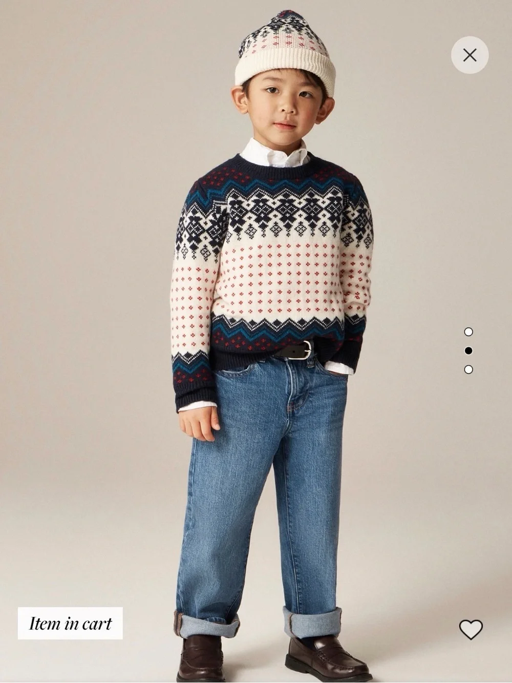 Crewcuts Cream Knit Fair Isle Beanie with Navy, Teal & Red Accents UNISex